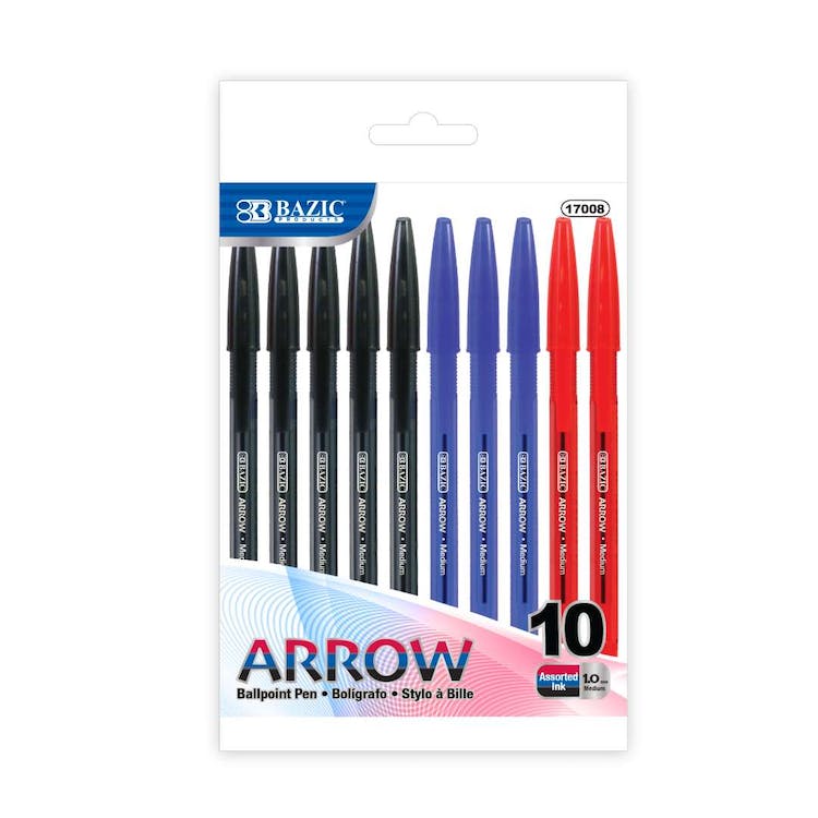 Ballpoint Stick Pens - Red Blue & Black Ink 10 per Pack 2
