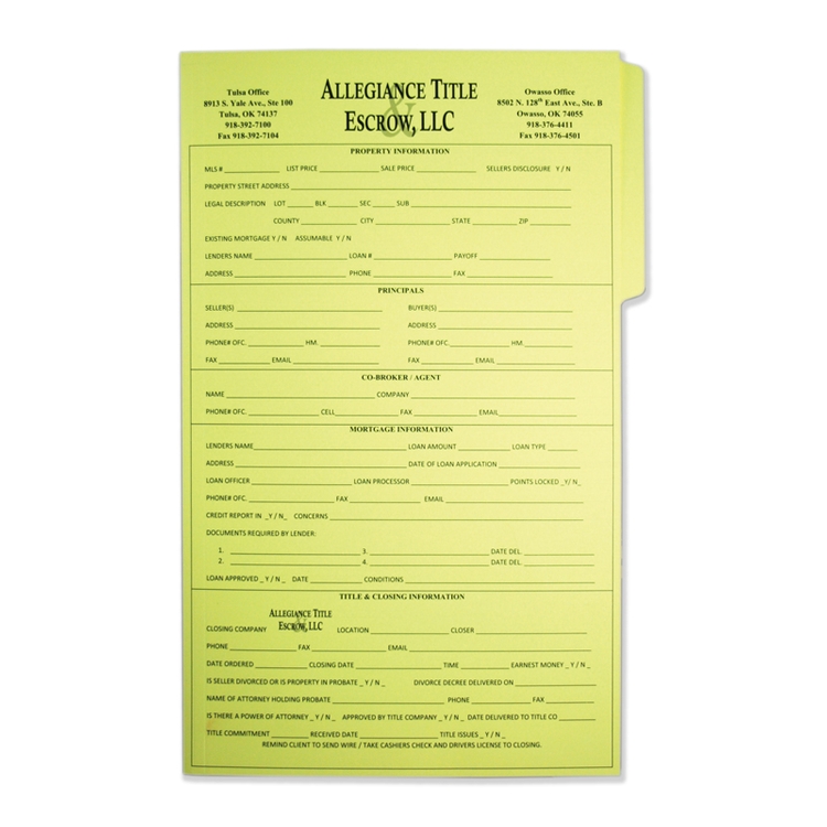 File Folder Legal Size - 1st Tab Position - Printed with 1 PMS Color 1