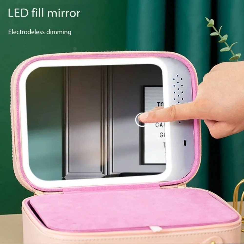 Travel Makeup Train Case Cosmetic Bag with Mirror and Light 3