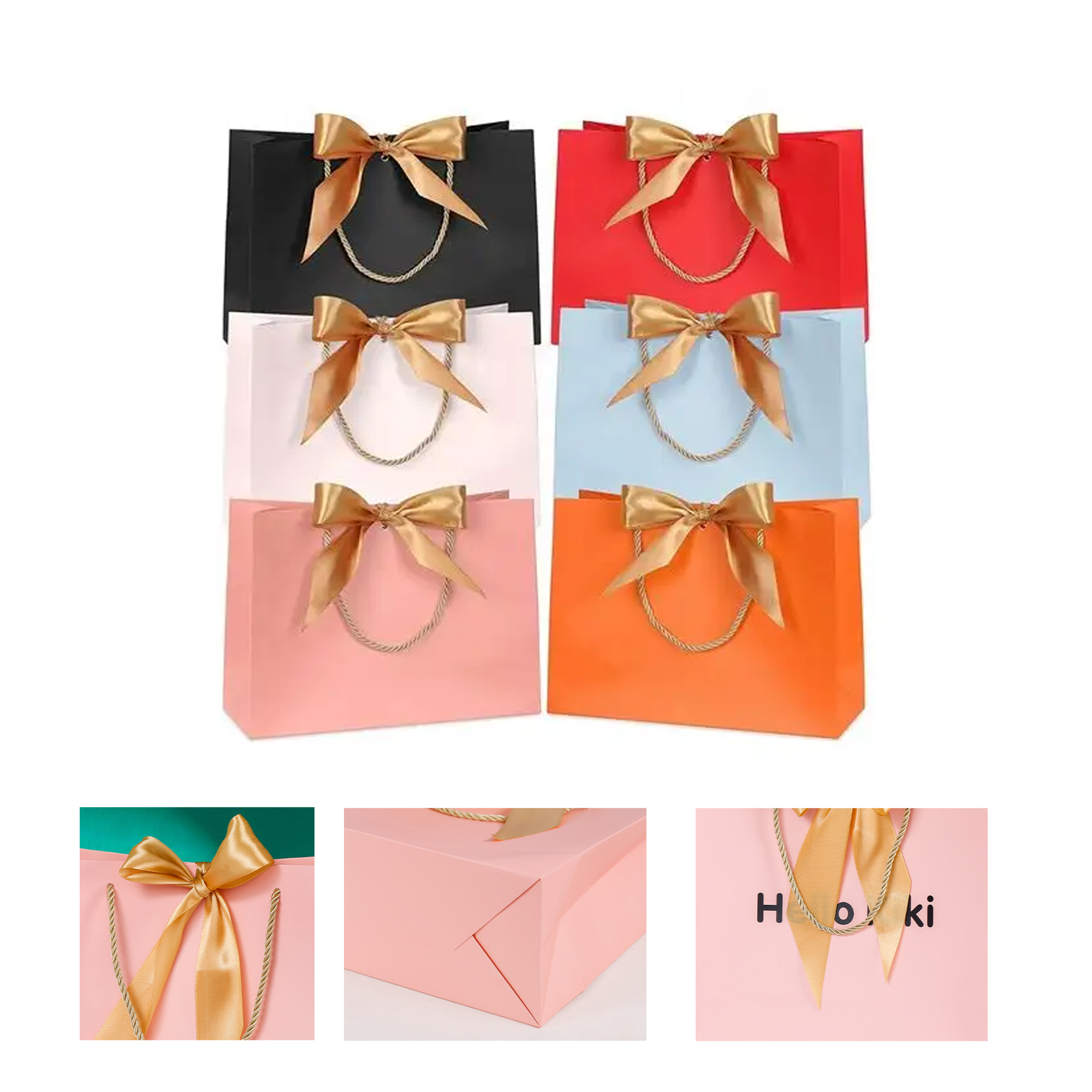Thank You Gift Bags with Bow Ribbon 2