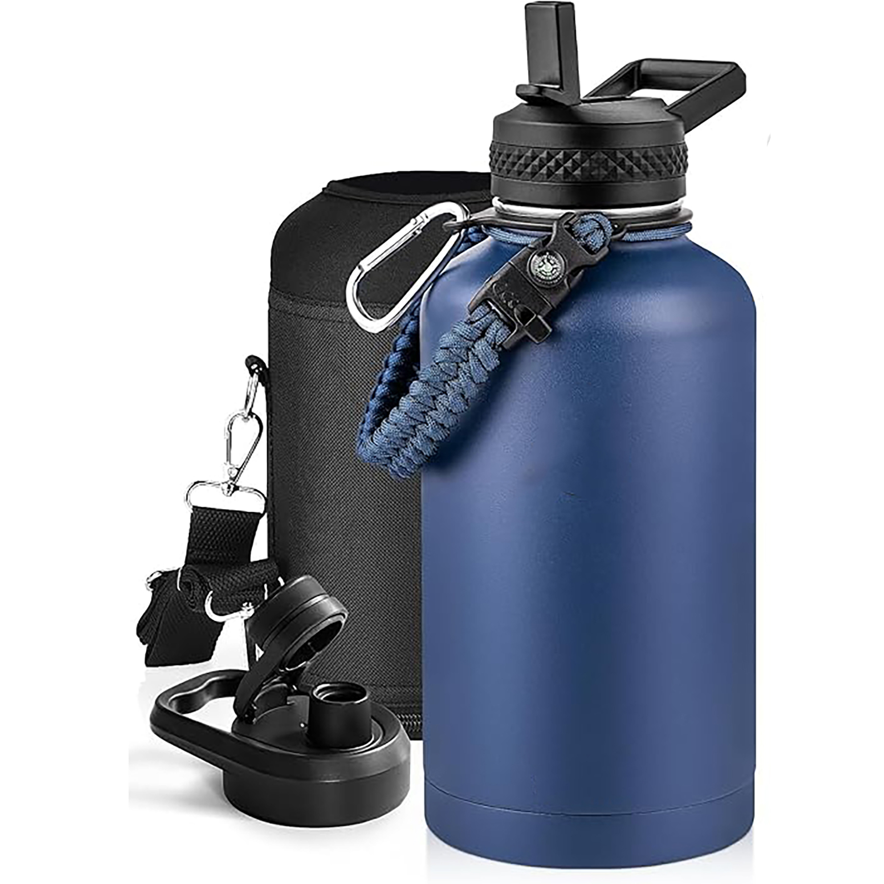 64 Oz Insulated Water Bottle with Paracord Handle and Straw Spout Lid, custom water bottle with logo imprint 3