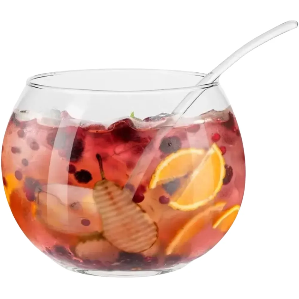 1Gal Round Glass Punch Bowl with Ladle 2