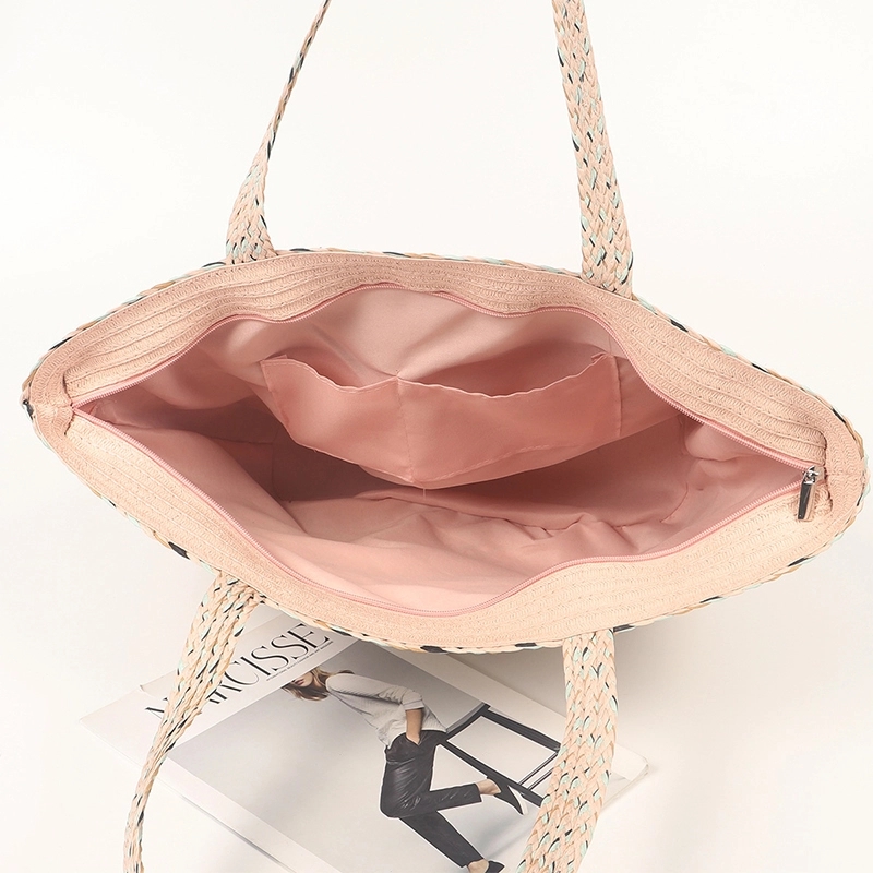 Natural Straw Bag Hand Woven Round Handle Handbags Retro 3