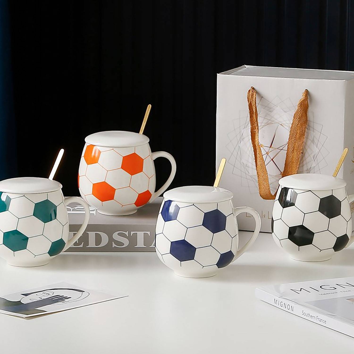 14oz Coffee, Tea, & Hot Drinks Ceramic Soccer Mug gift box 8