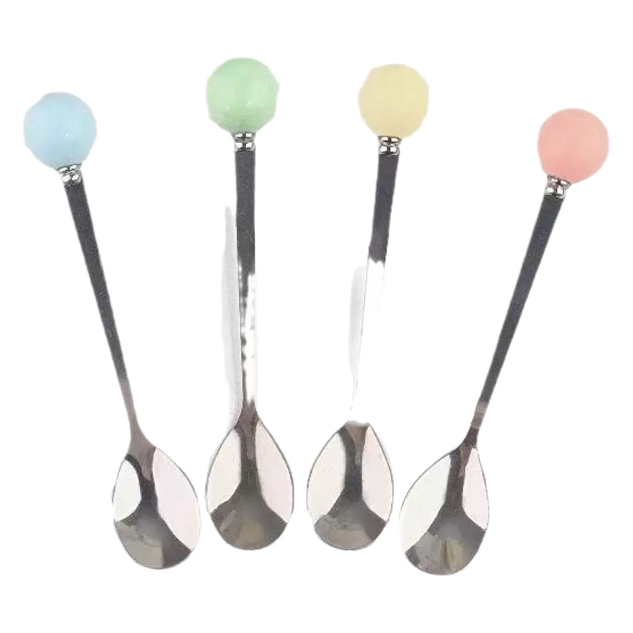 Stainless Steel Tea Coffee Dessert Ceramic Ball Spoon 2