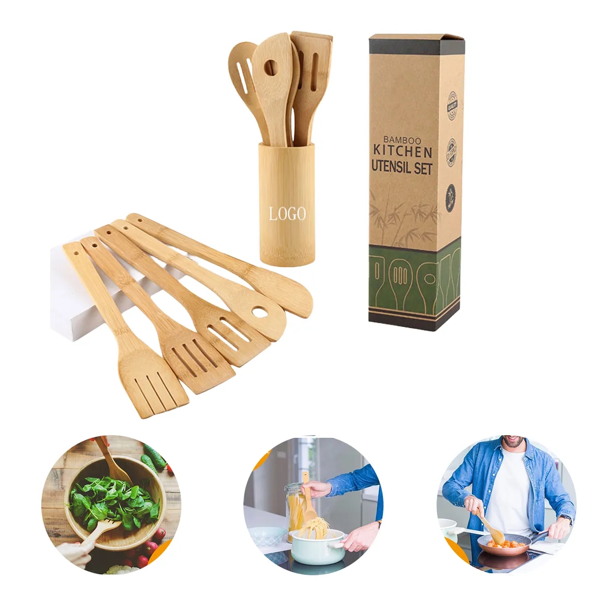 Wooden Bamboo Cooking Utensils Set 4