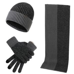 Warm Winter Hat Long Neck Scarf Touch Screen Gloves Set 2