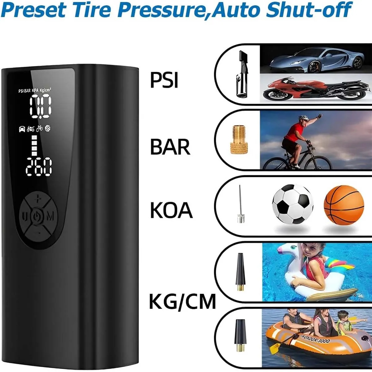 6000mAh Electric Portable Air Pump Tire Inflator Compressor 9