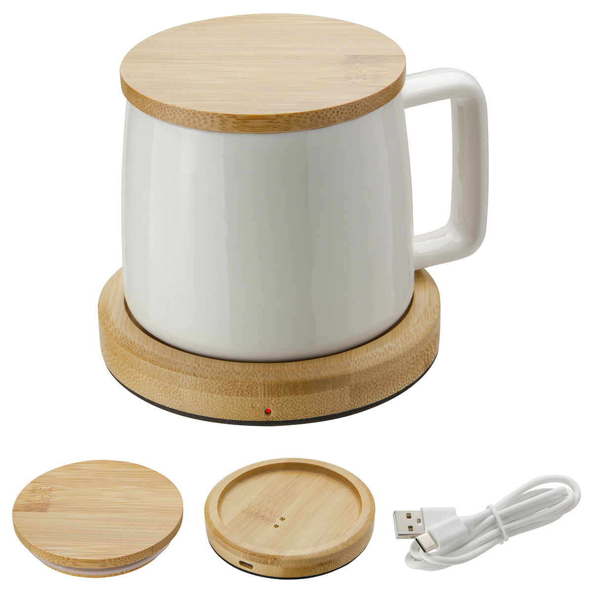 Bamboo Mug Warmer with 8 oz Ceramic Mug 6