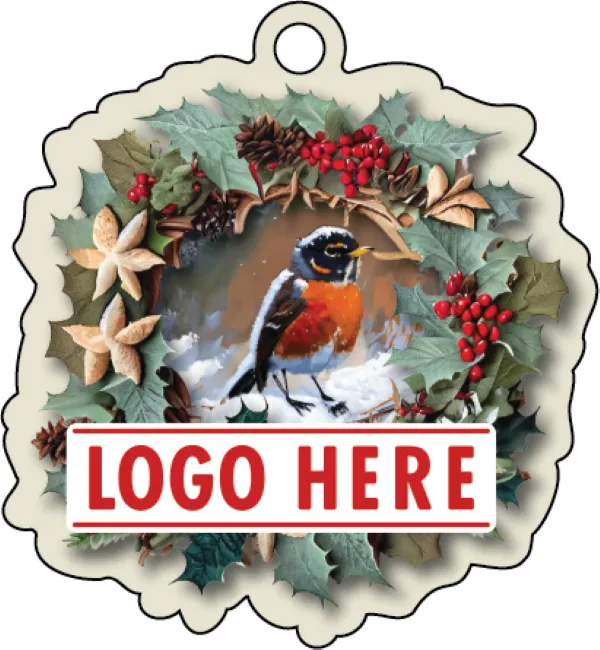 1/4" Recycled Wood Ornaments-Wreath with Bird