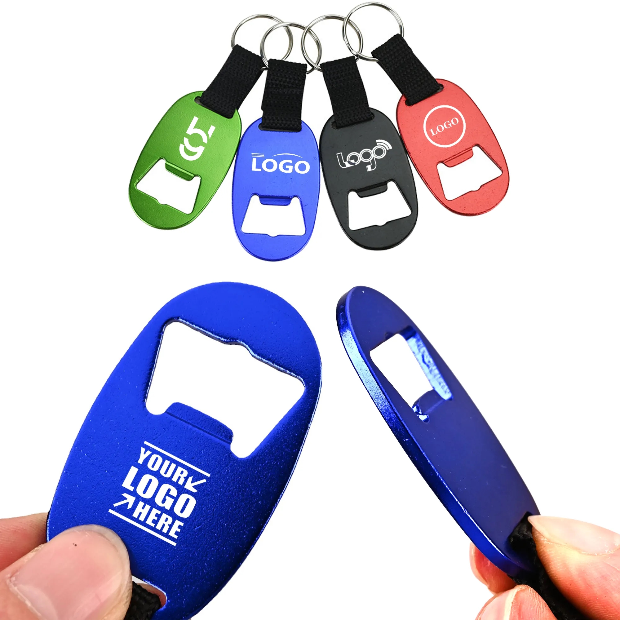 Oval Bottle Opener Keychain w/ Strap 1