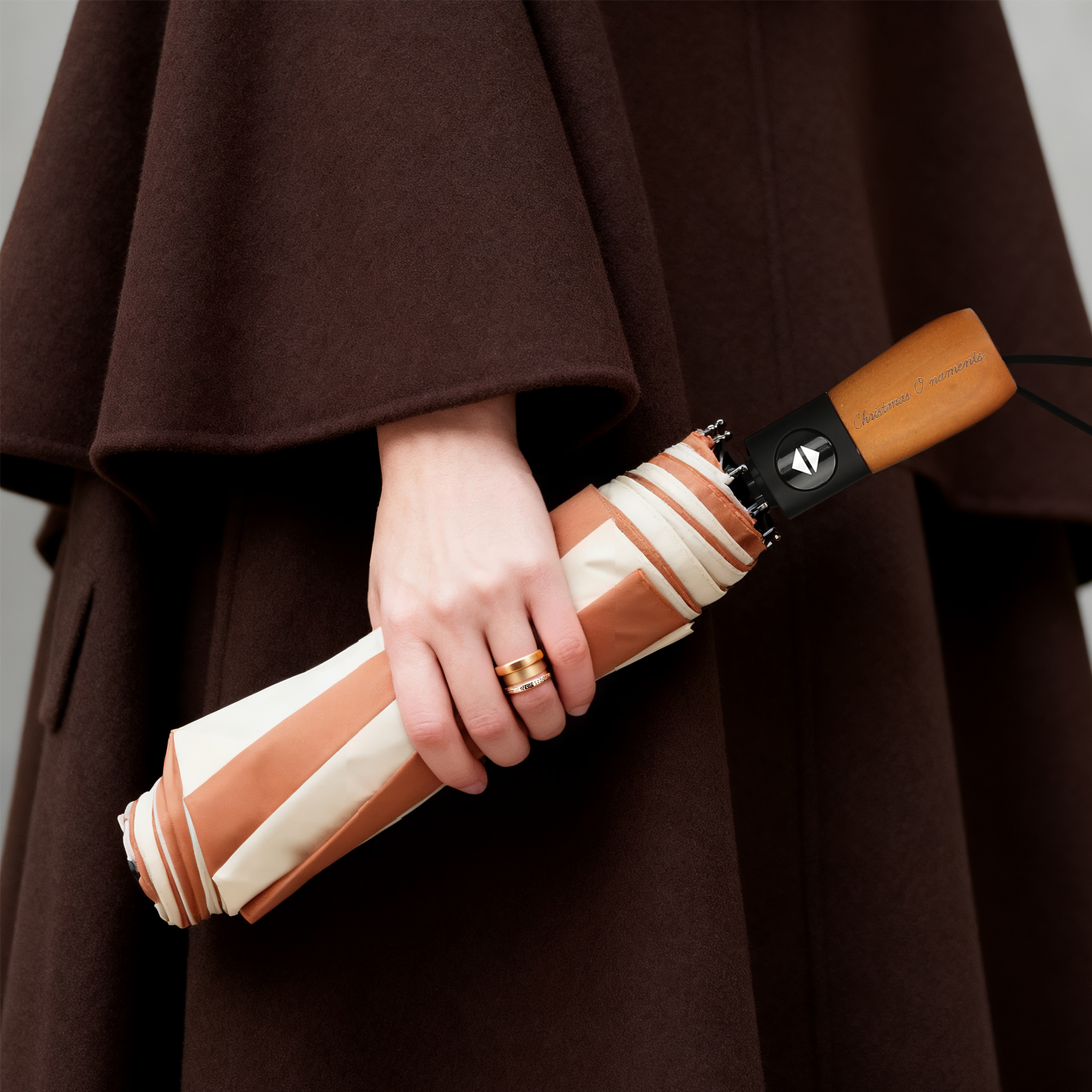 46" Arc Auto Open Wooden Handle Folding Umbrella 1