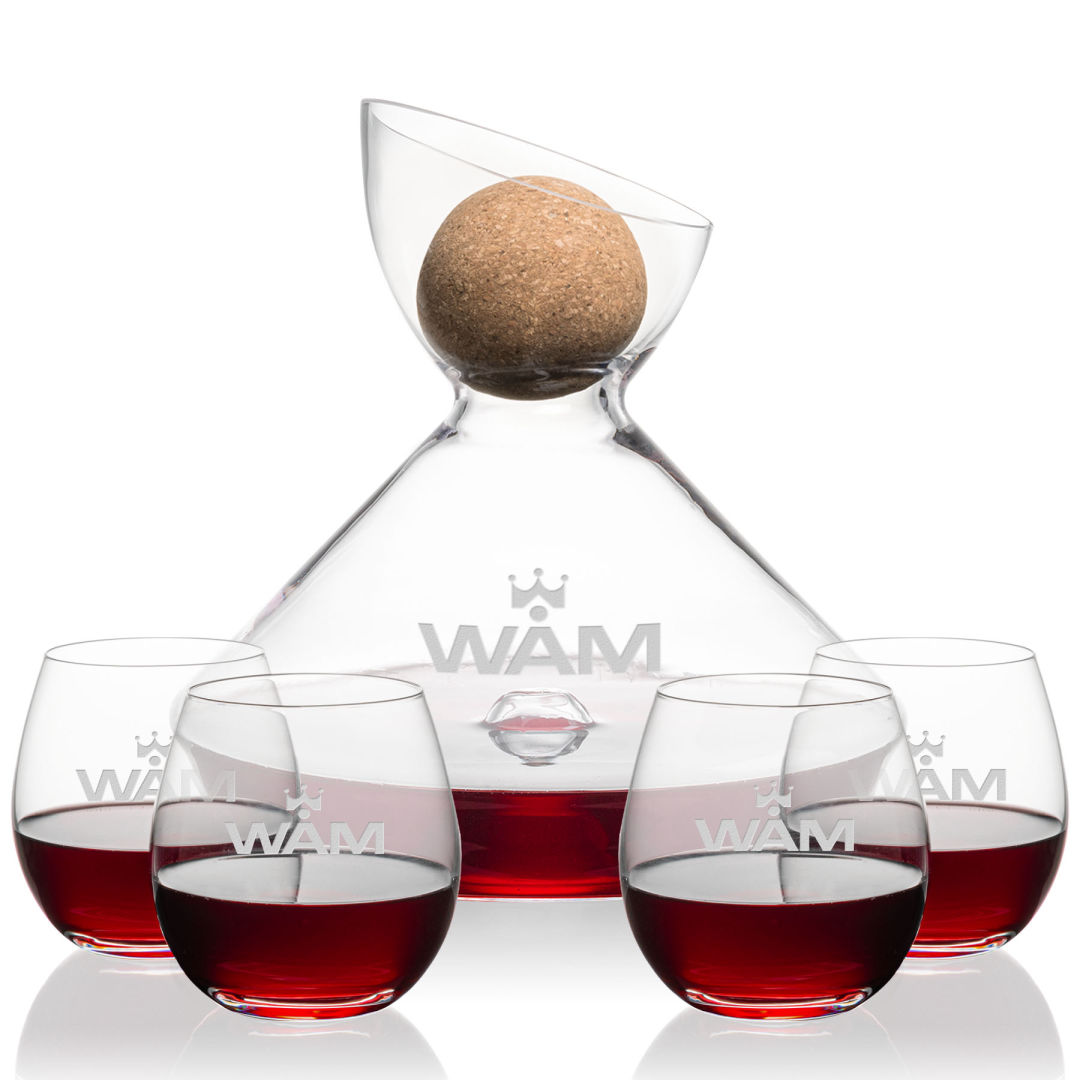 Woodbury Carafe w/Cork Stopper & Redmond Stemless Wine 3
