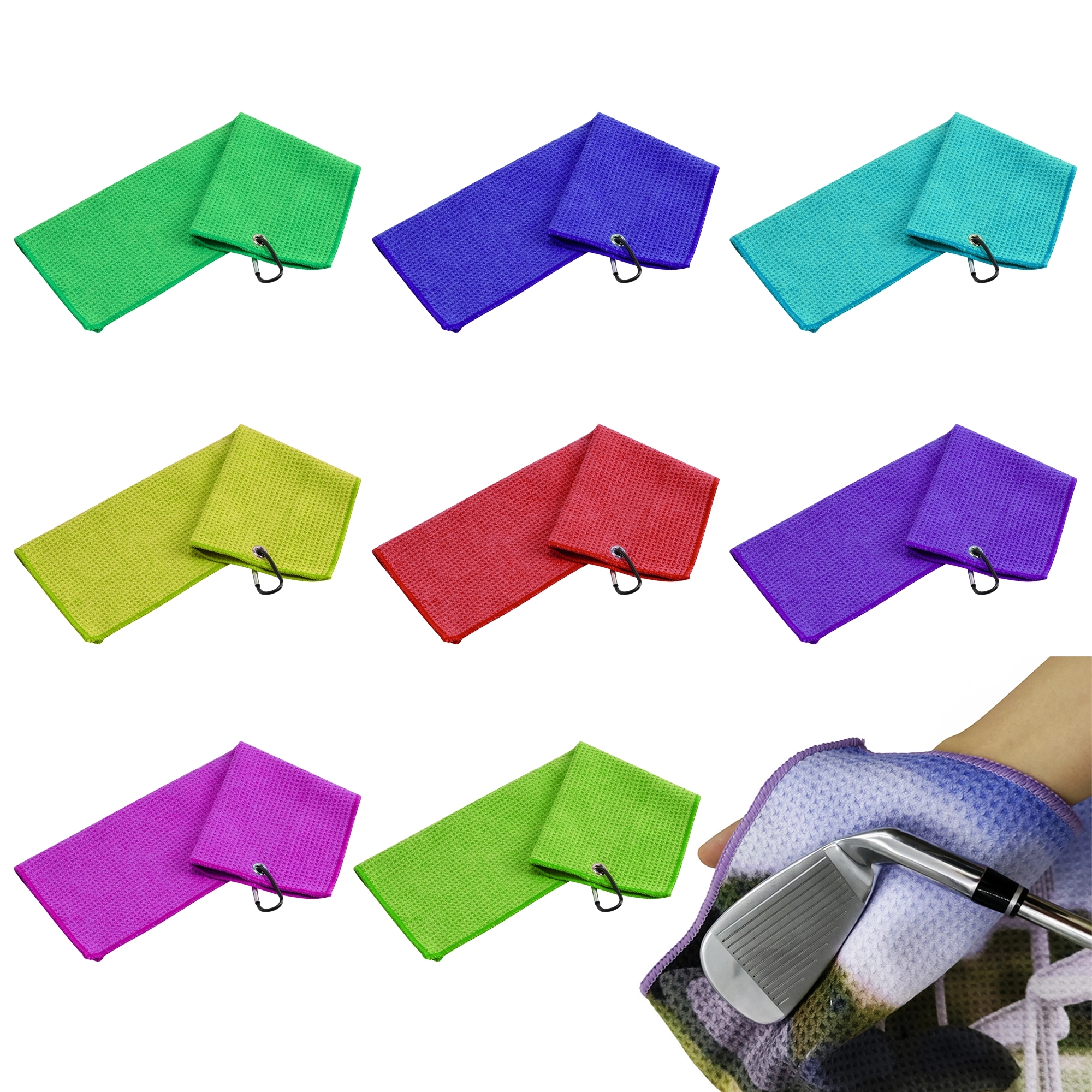 16"x24" Microfiber Waffle Golf Towel With Clip 7