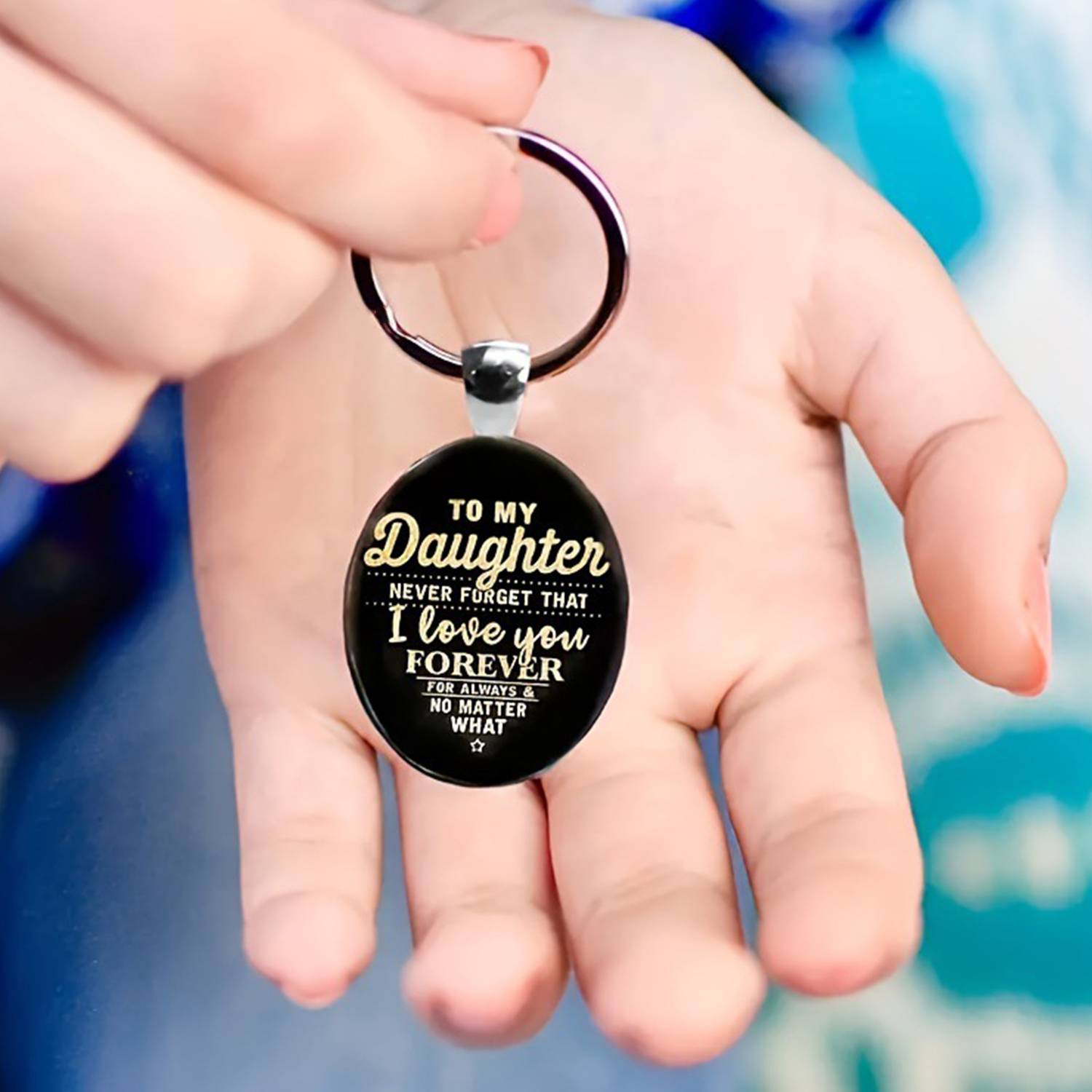 Engraved Letters Oval Glass Alloy Pendant Keychain 5