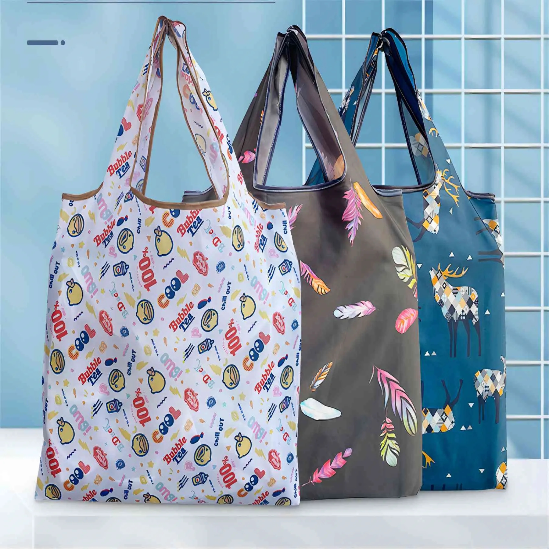 Printed Shoulder Fold Up Shopping Tote Bag 7