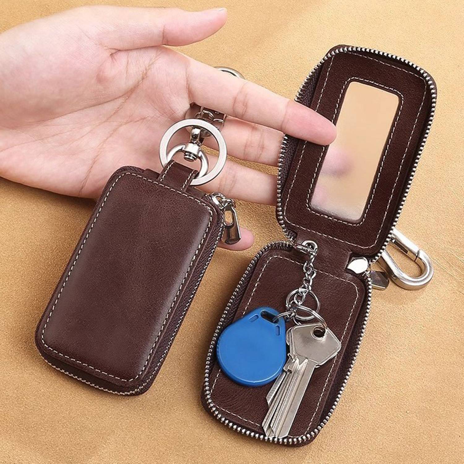 Universal PU Leather Zipper Car Key Pouch 4