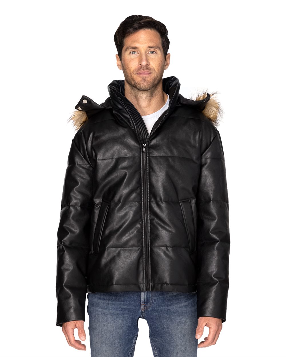 Unisex Vegan Leather Puffer Jacket - 397J 1