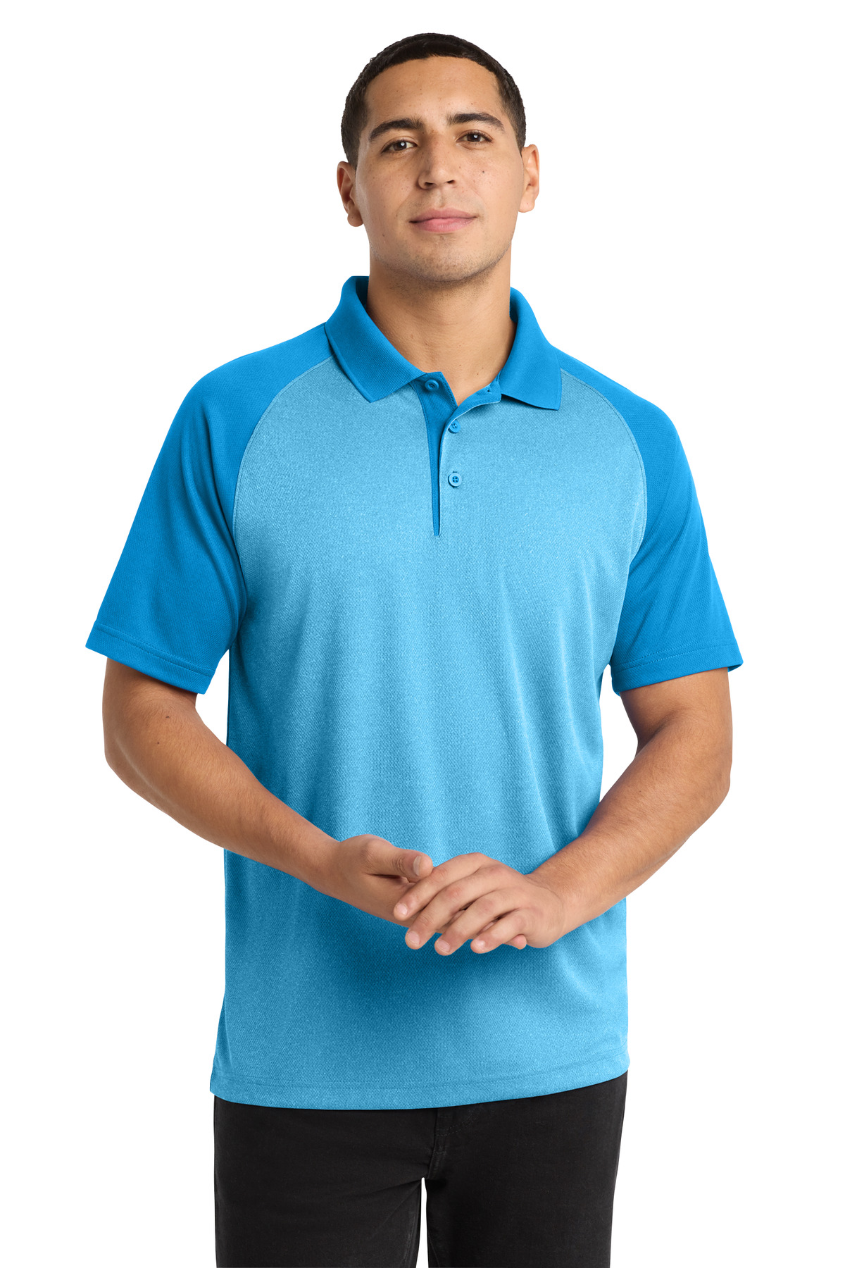 Sport-Tek PosiCharge RacerMesh Raglan Heather Block Polo. ST641 29