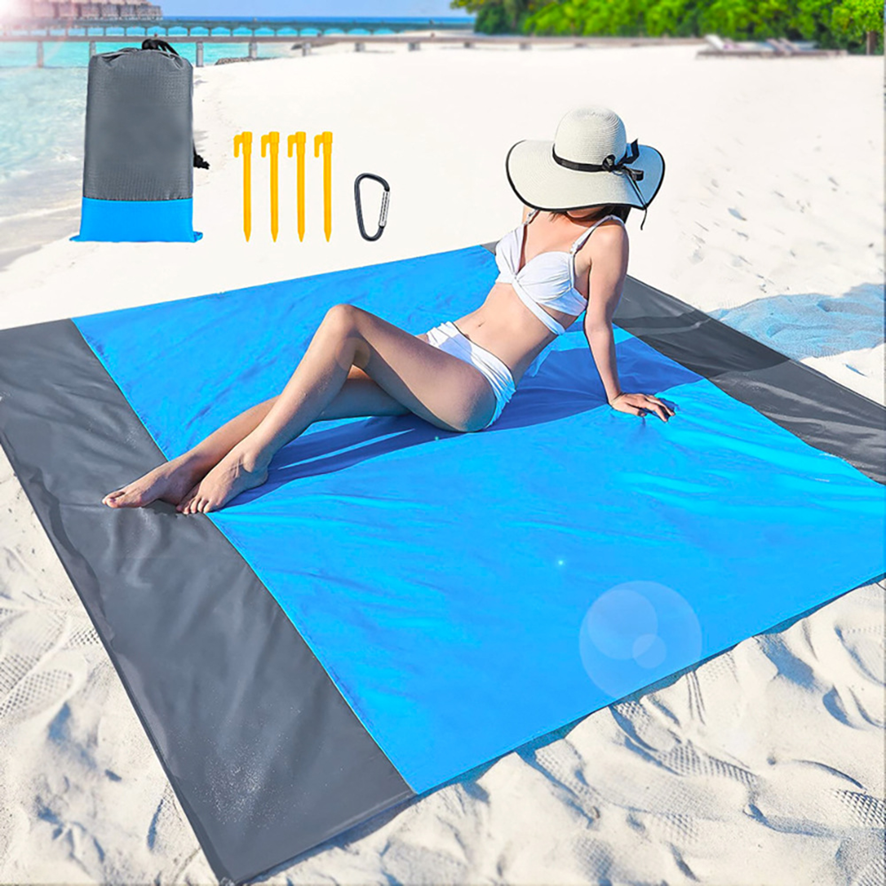 Blue And Grey Large Sandproof Beach Blanket 3