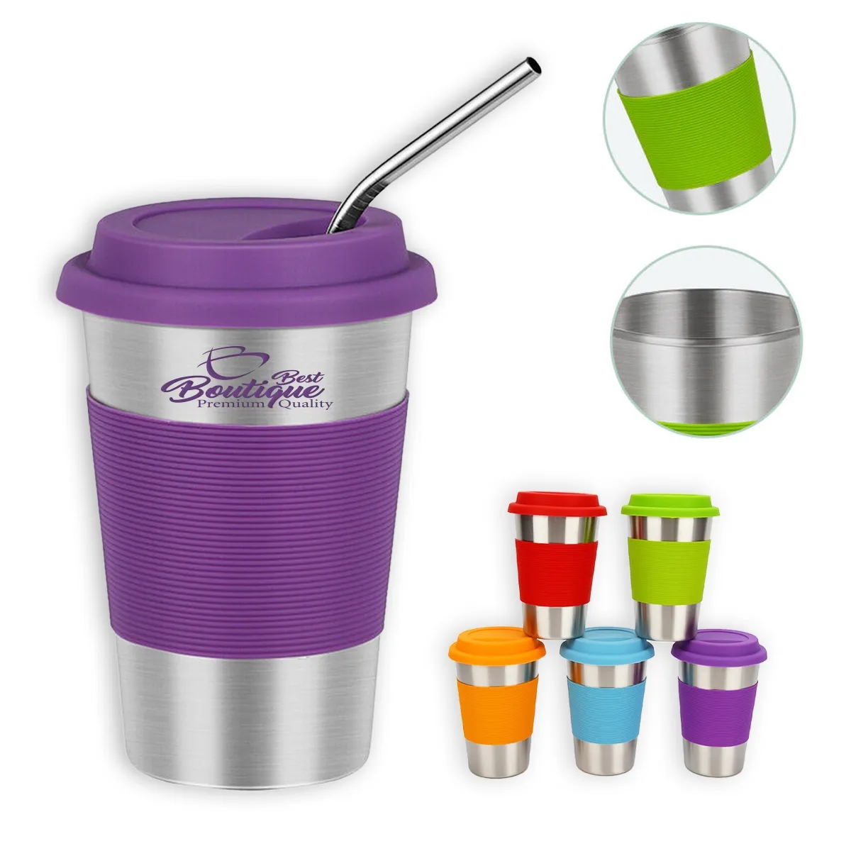 17 Oz. Stainless Steel Tumbler With Straw Cup Silicone Lid 3