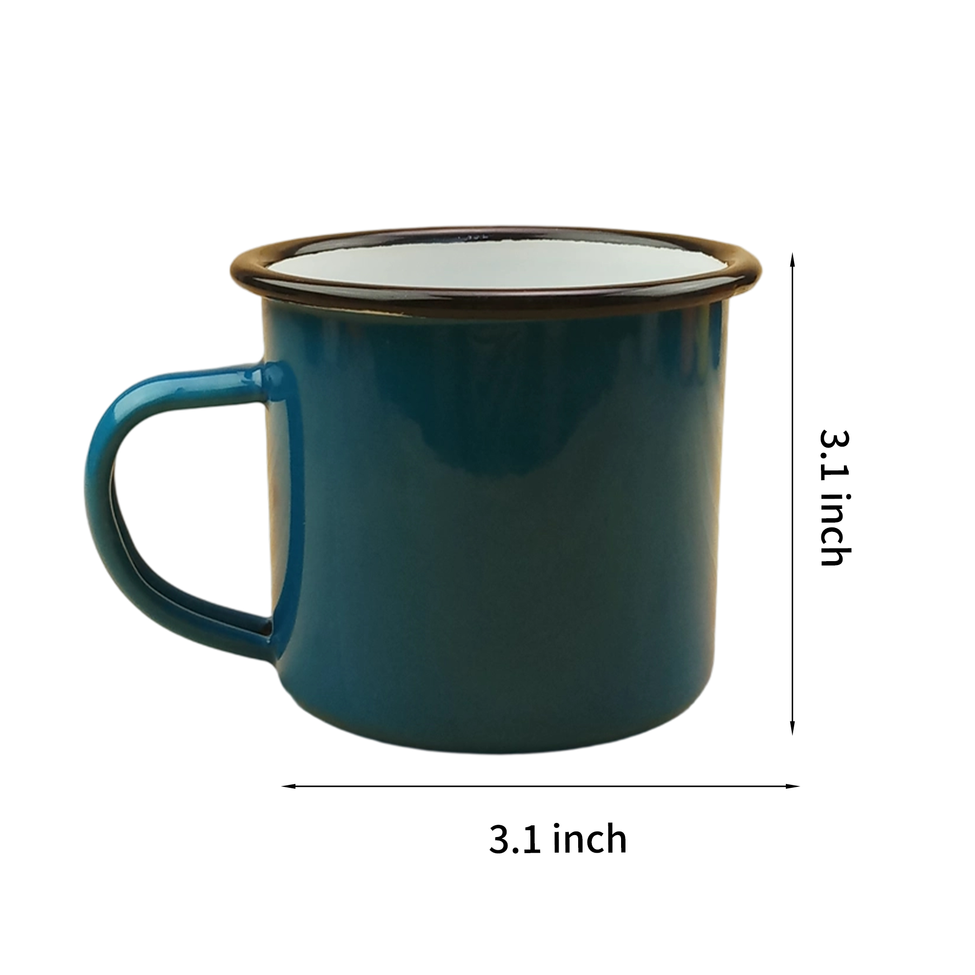 Enamel Metal Camper Mug 12oz Retro Style With Blue Rim 3