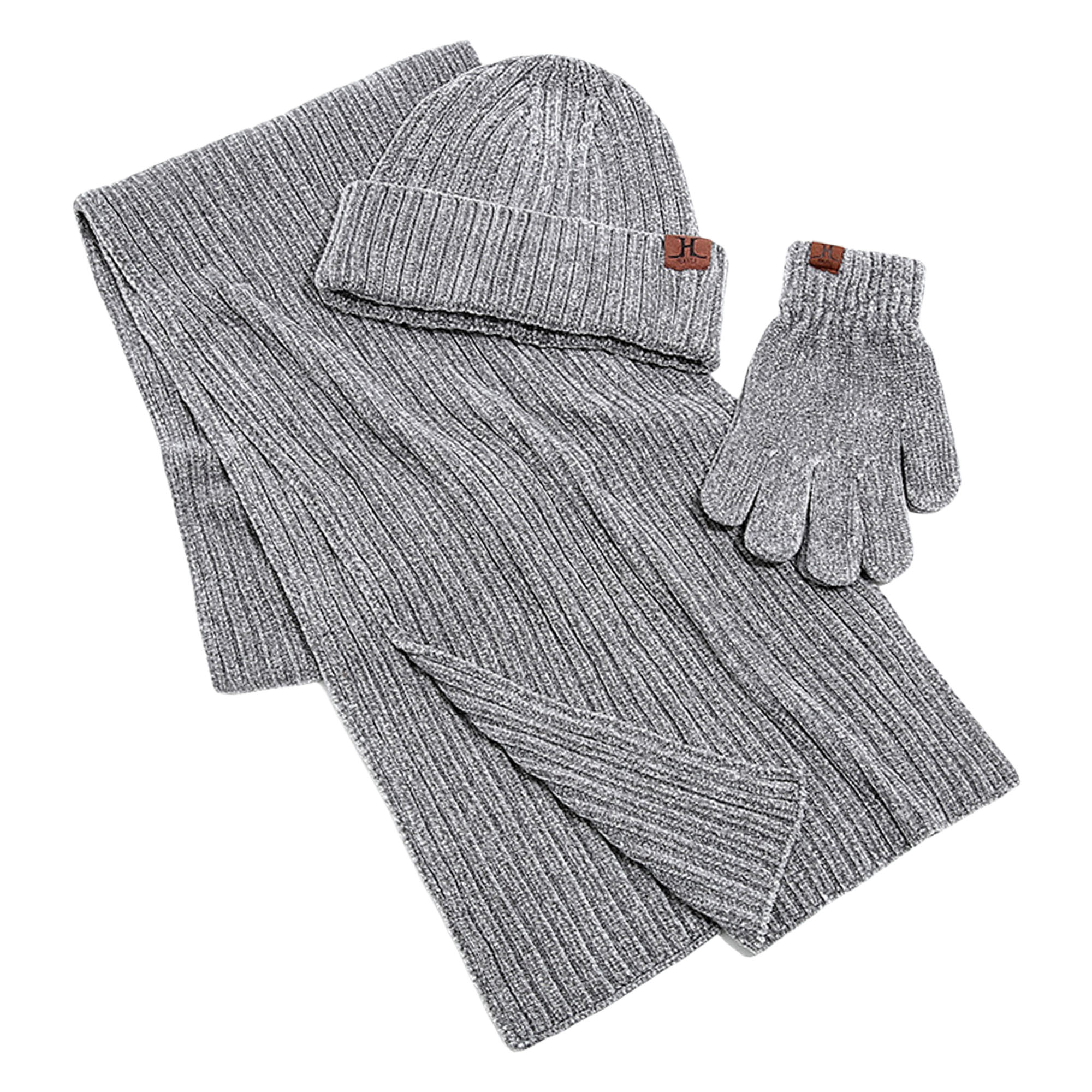 Winter Scarf Hat Gloves Set - Rib Knit Beanie Neck Warmer Touchscreen Gloves 7