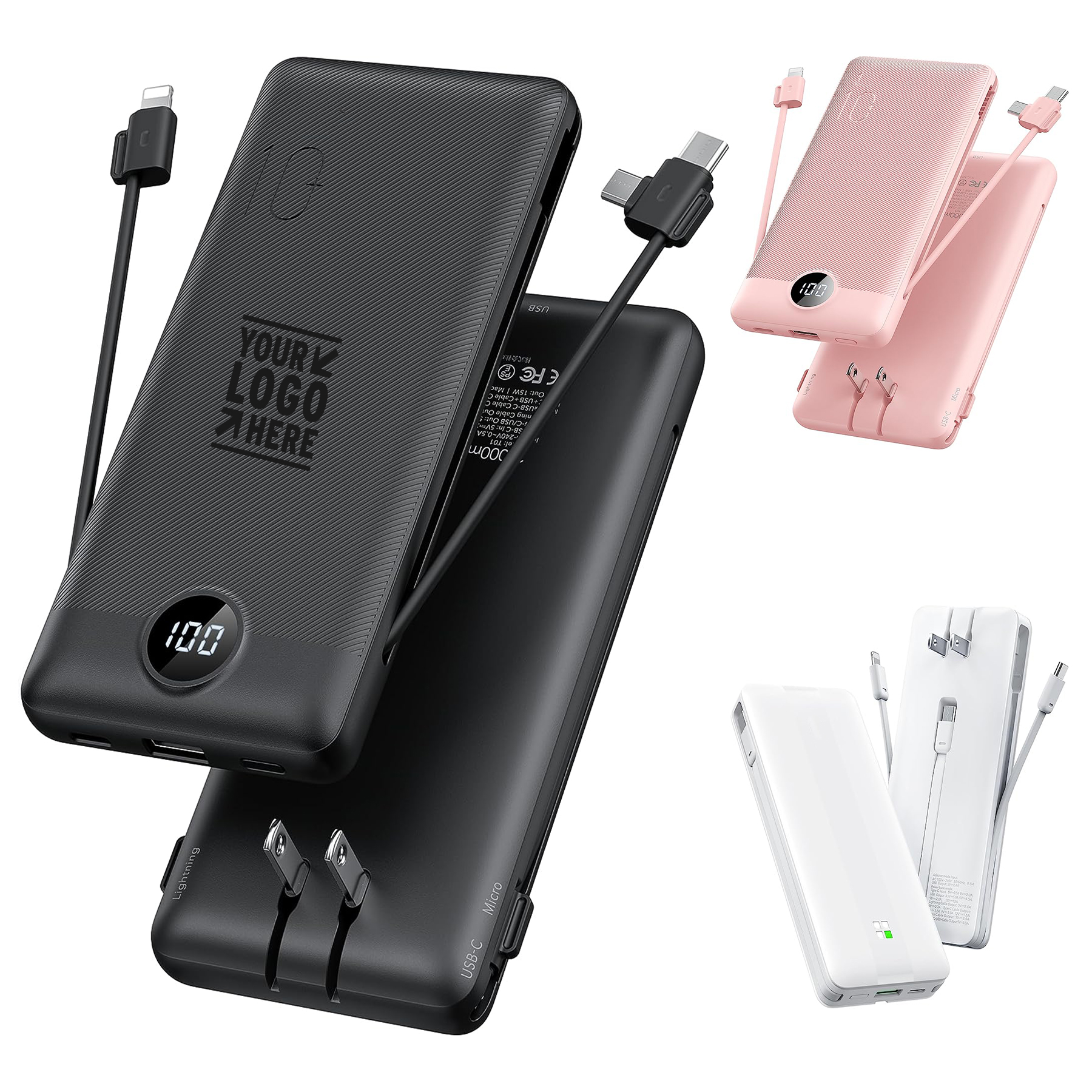 10000mAh Portable Charger Built-in Cables AC Wall Plug USB C Compact Smart Phone Power Bank       2