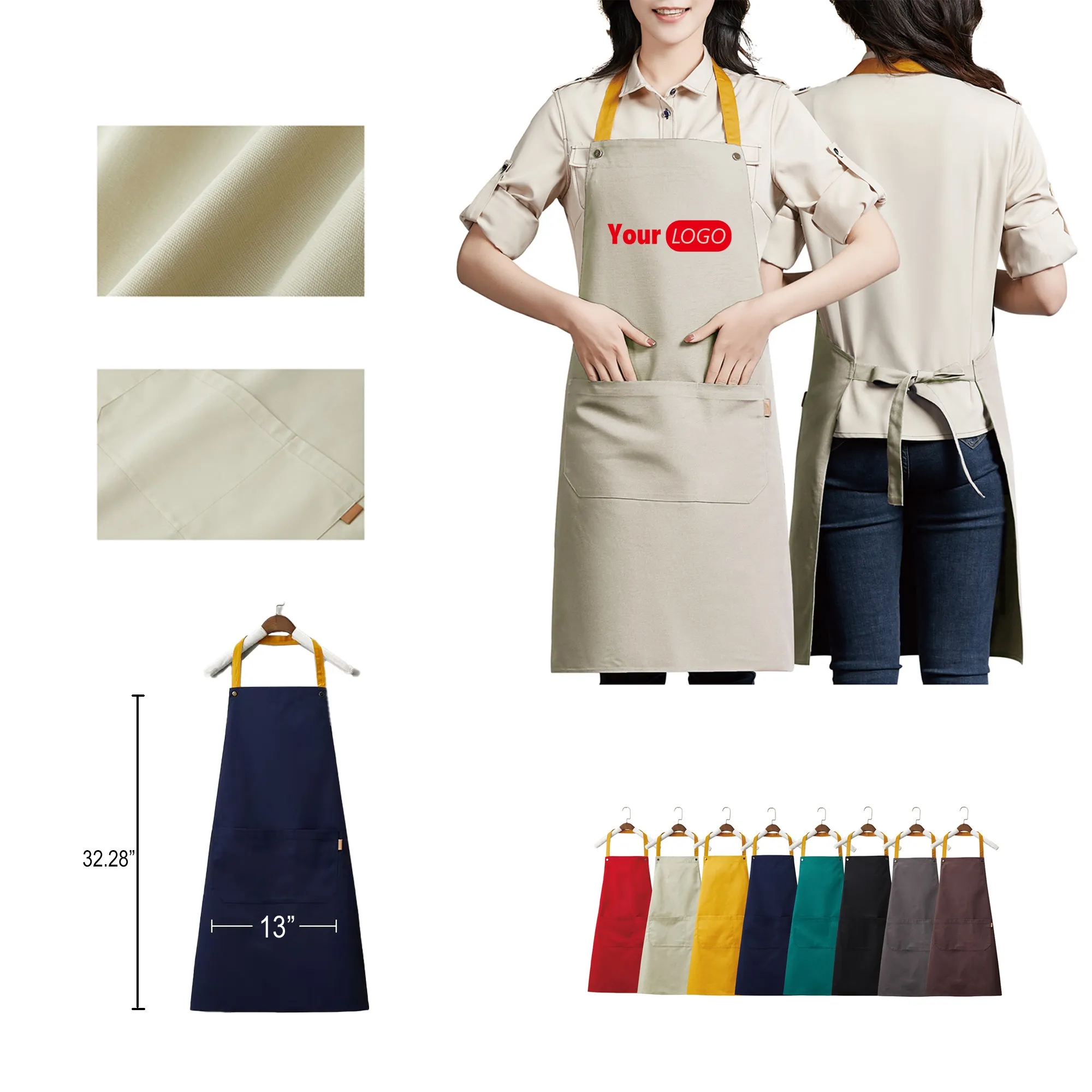 14 oz. Custom Canvas Kitchen Apron W/ 2 Front Pockets MOQ50