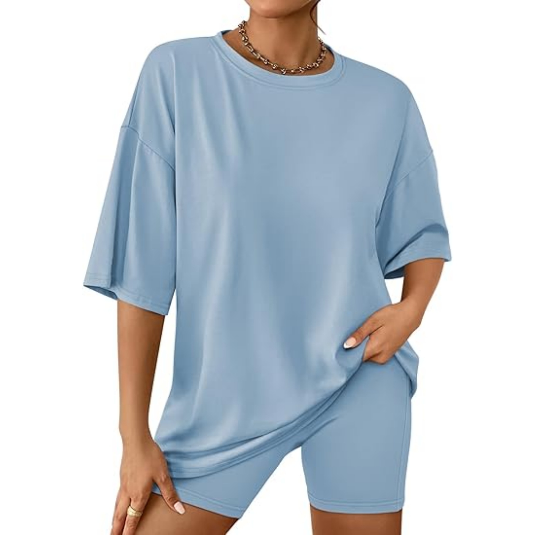 Womens Summer Oversized Tshirts Biker Shorts 1