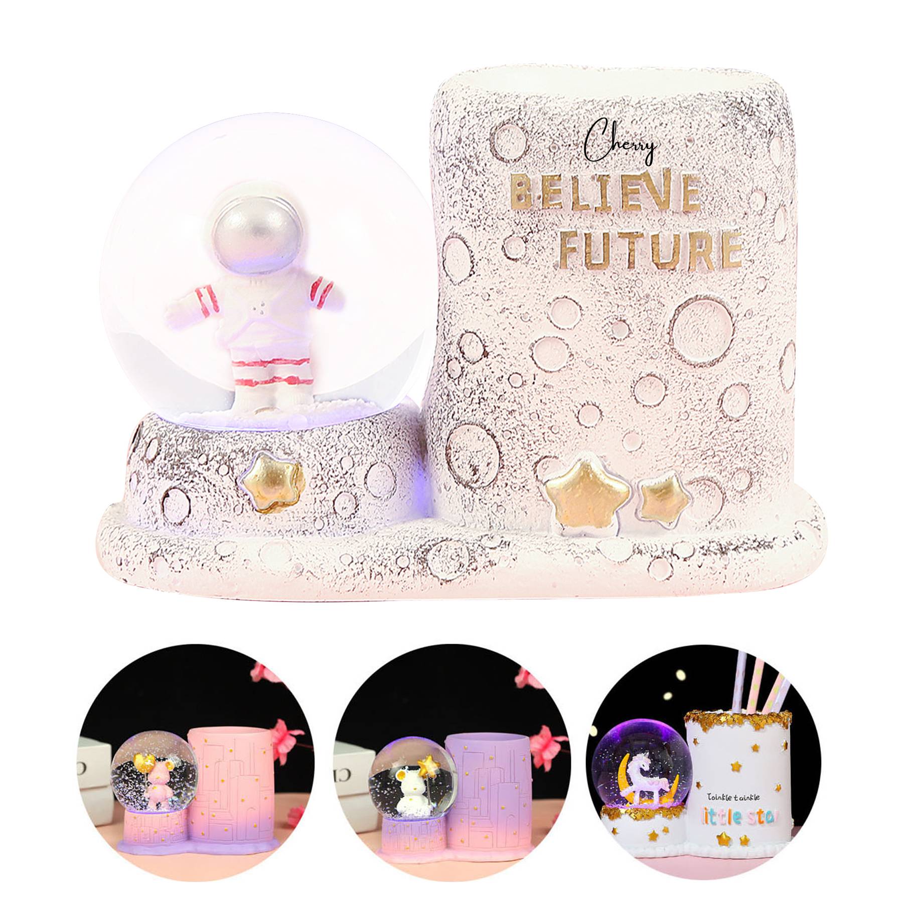 Cartoon Sparkling Snow Crystal Ball Pen Holder