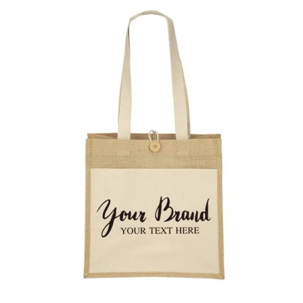 Canvas Jute Bag with Button, custom tote bag with logo imprint 3