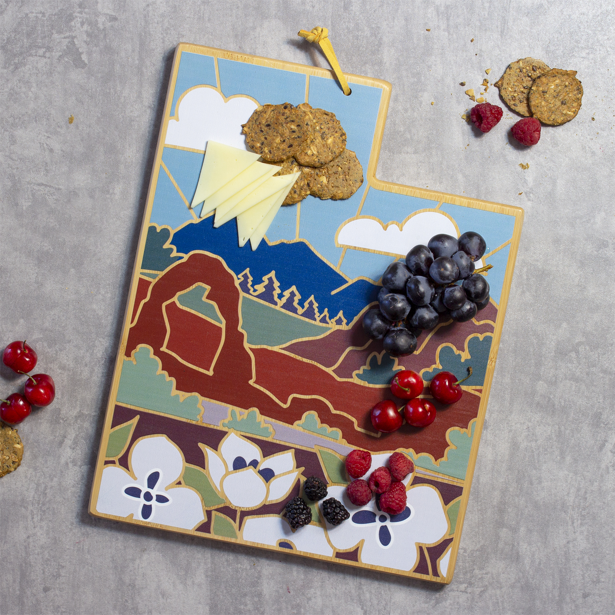 Utah State Shaped Cutting and Serving Board with Artwork by Summer Stokes 6