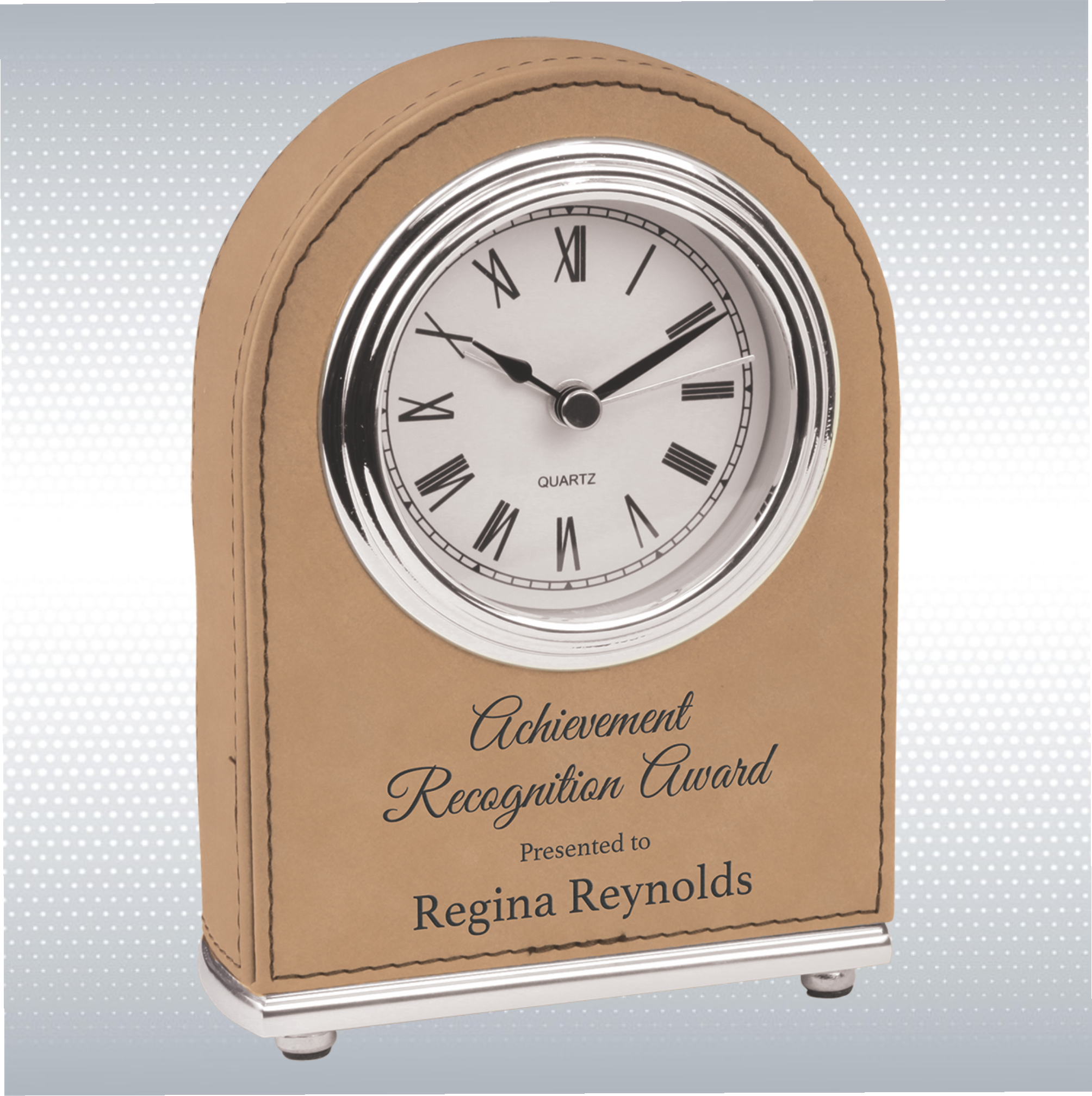 5.5" Light Brown Leatherette Arch Desk Clock 21