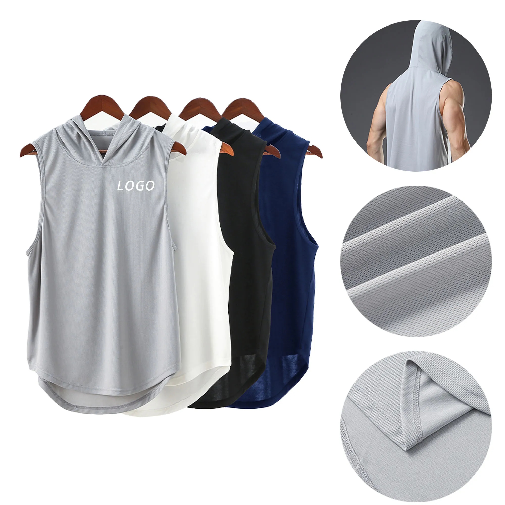 Breathable Hooded Sports Vest With Logo For Sport, Gym