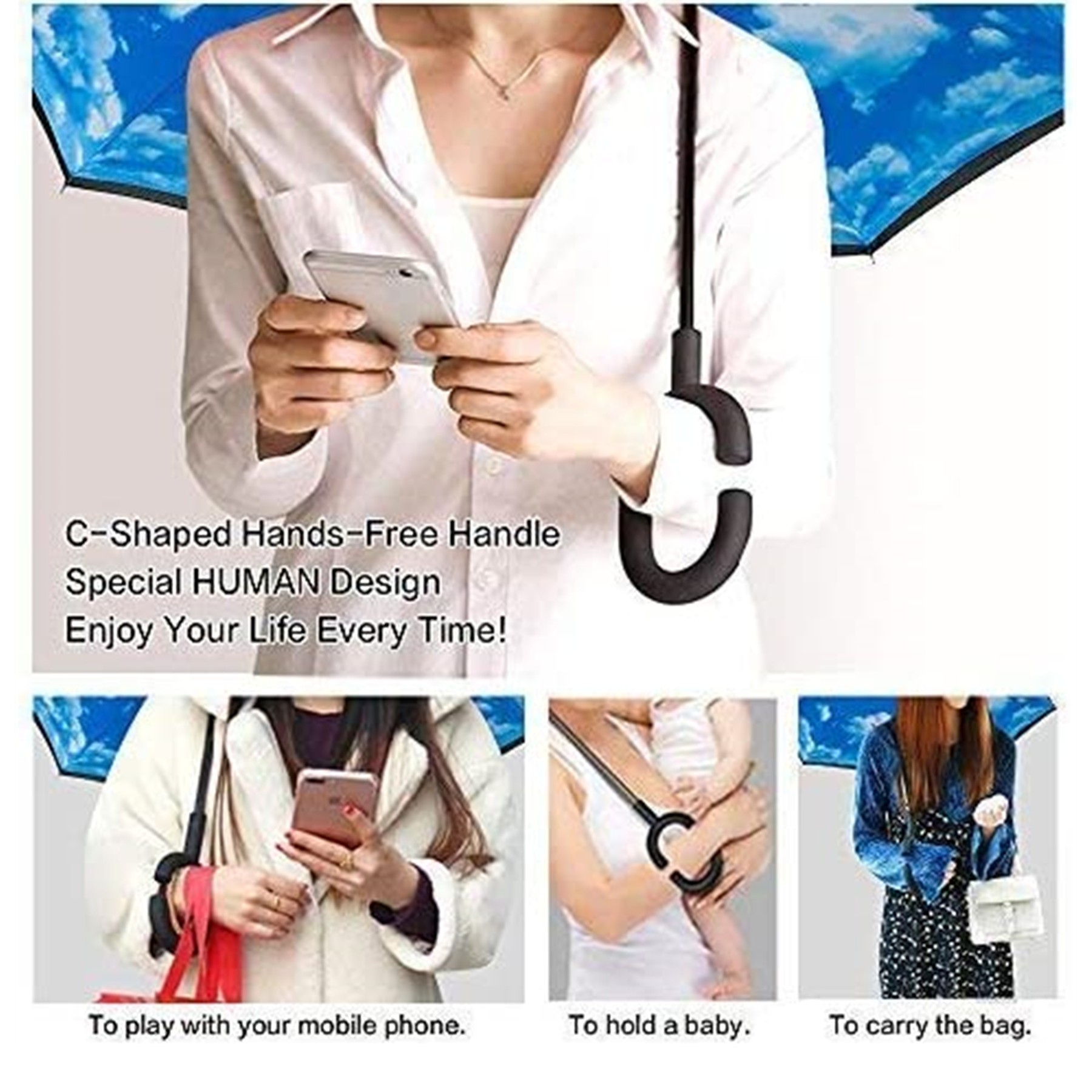 Inverted Reverse Upside Down Umbrella With C-Shaped Handle 5