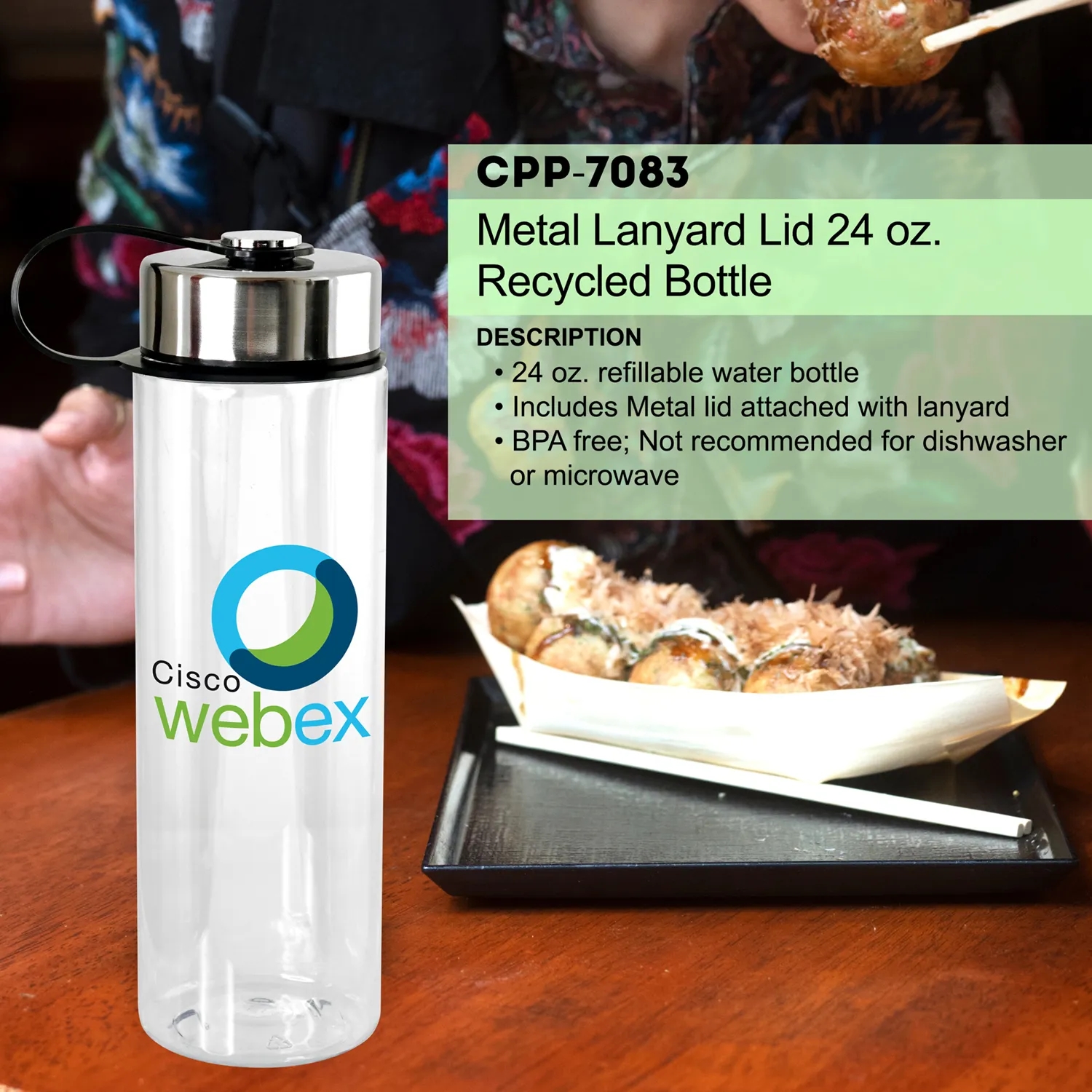 Metal Lanyard Lid 24 oz. Recycled Bottle, custom water bottle with logo imprint 8