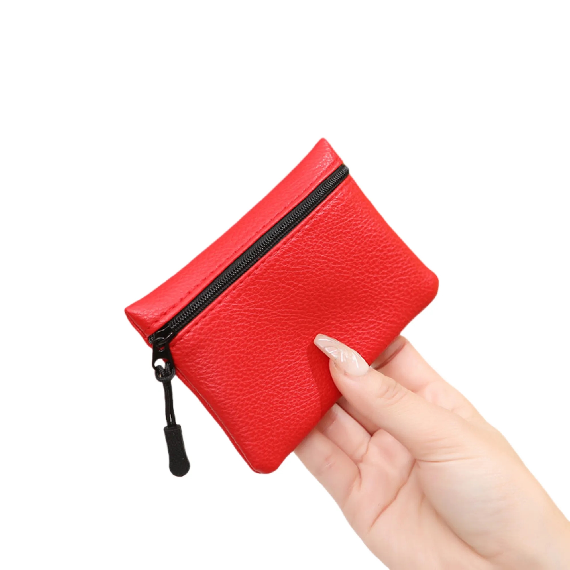 Solid Color Lychee Pattern PU Zip Coin Purse 6