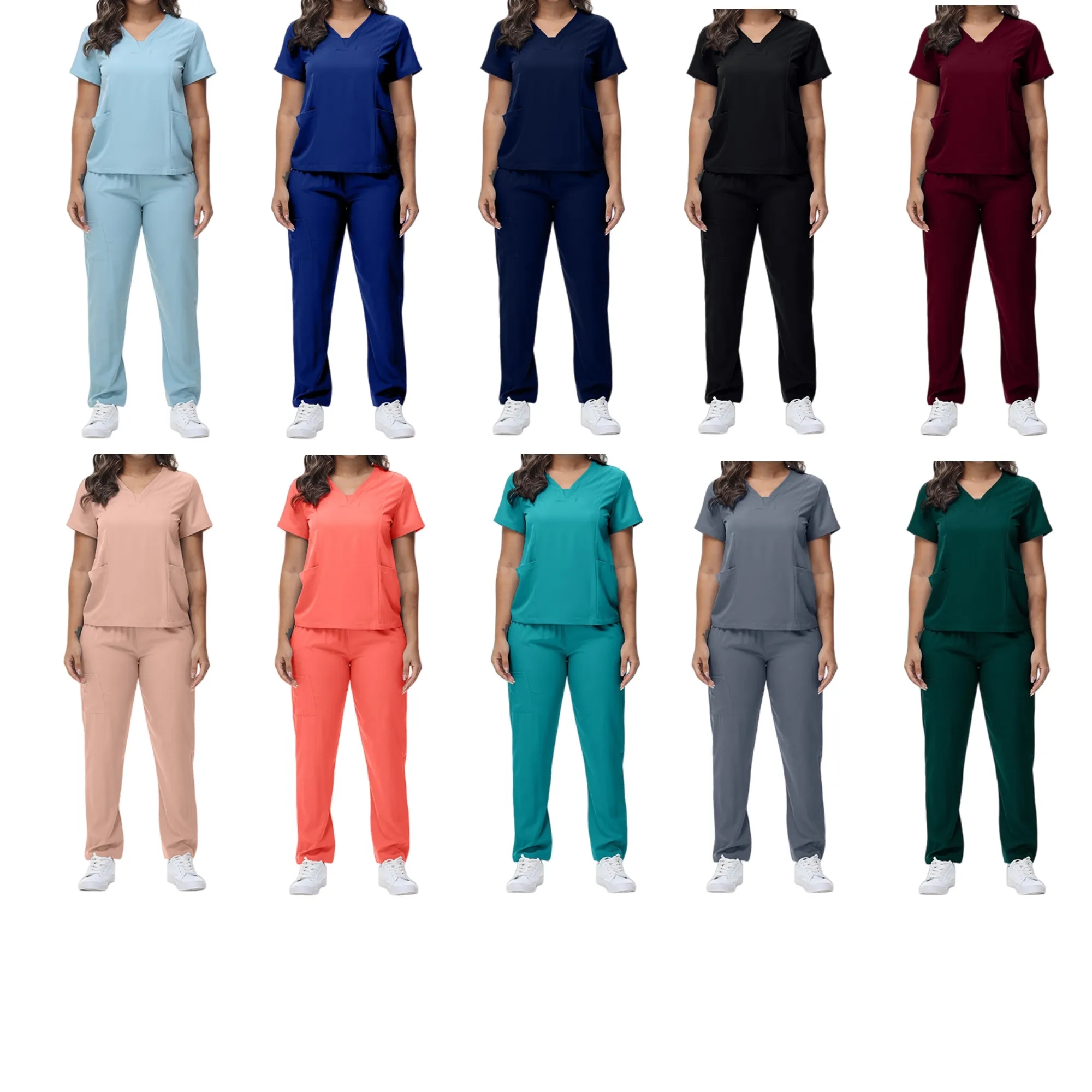 Short Sleeve Nurse Scrubs Set V-Neck Dental Assistan Uniform 4