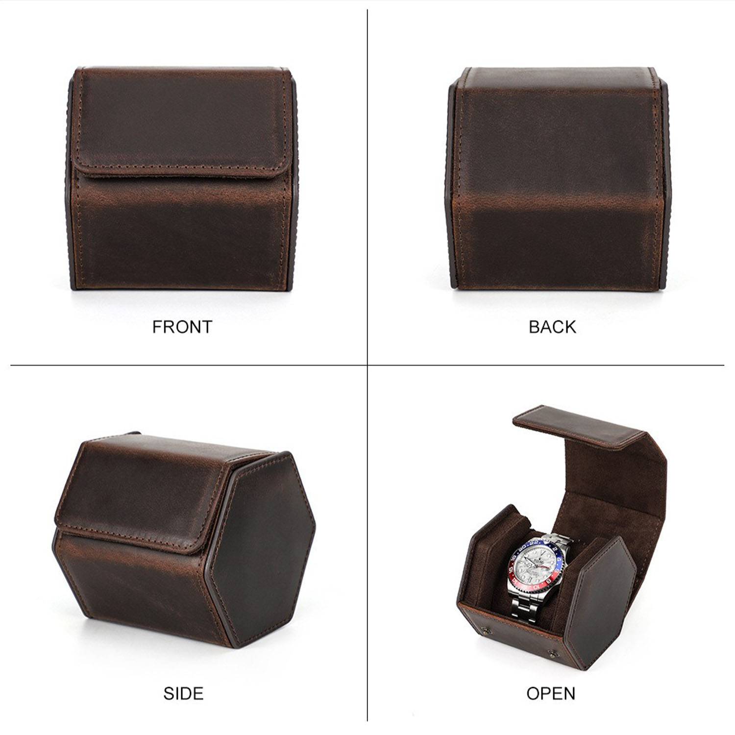 Genuine Leather Hexagonal Watch Box 6