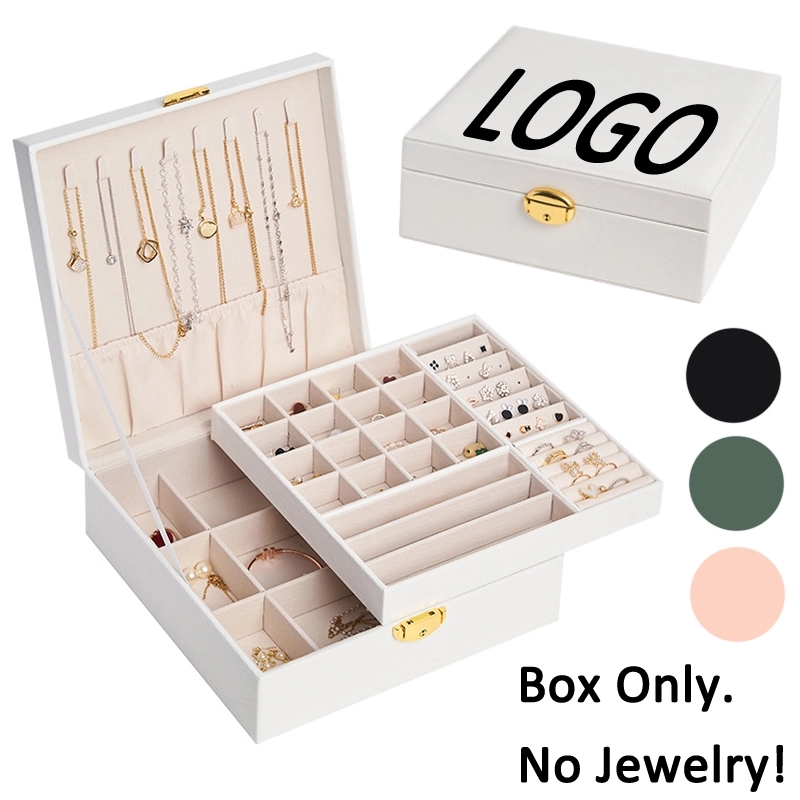 Custom PU Leather 2-Layer Jewelry Organizer Box with Lock 3
