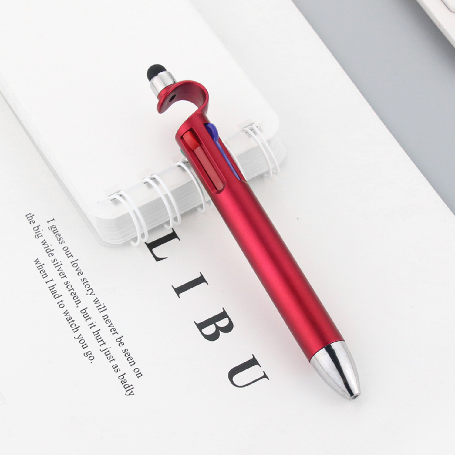 4 Color Stylus Ballpoint Pen w/ Phone Stand 2