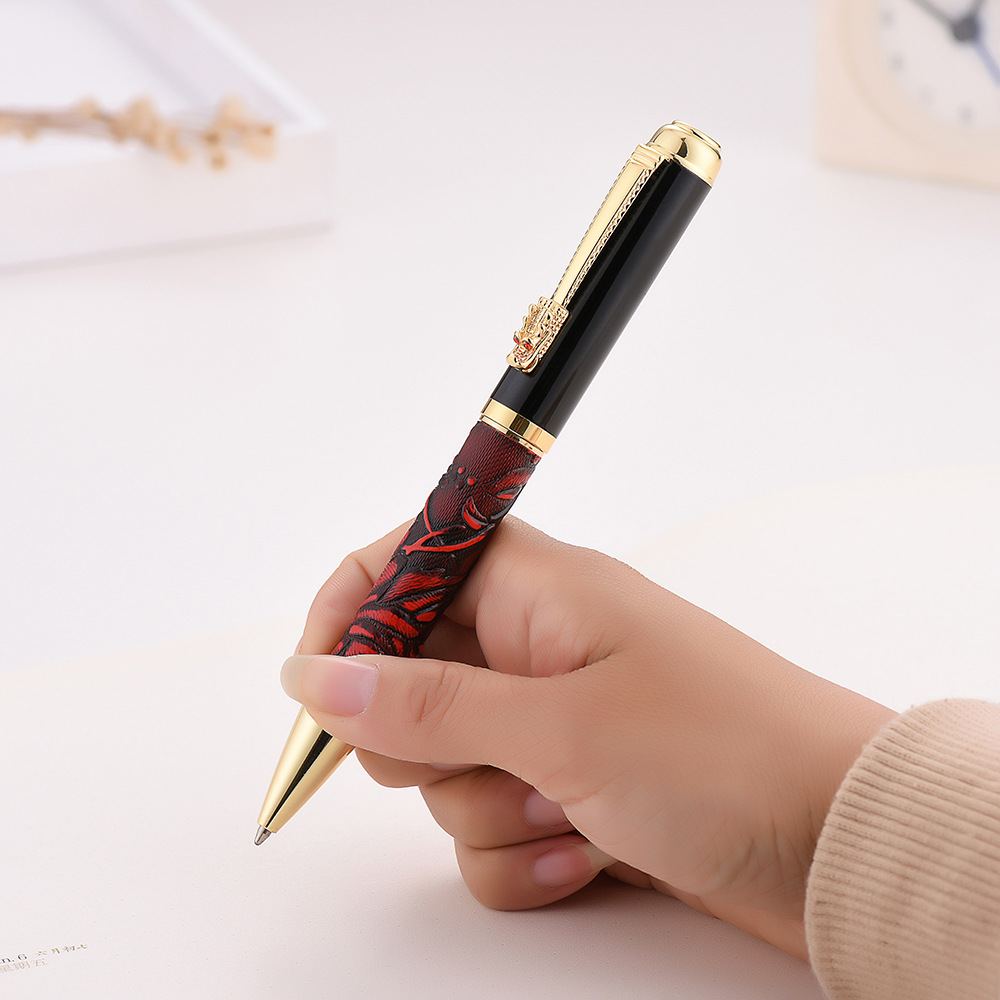 Vintage Leather Ball Pen with Dragon Shape Clip 3