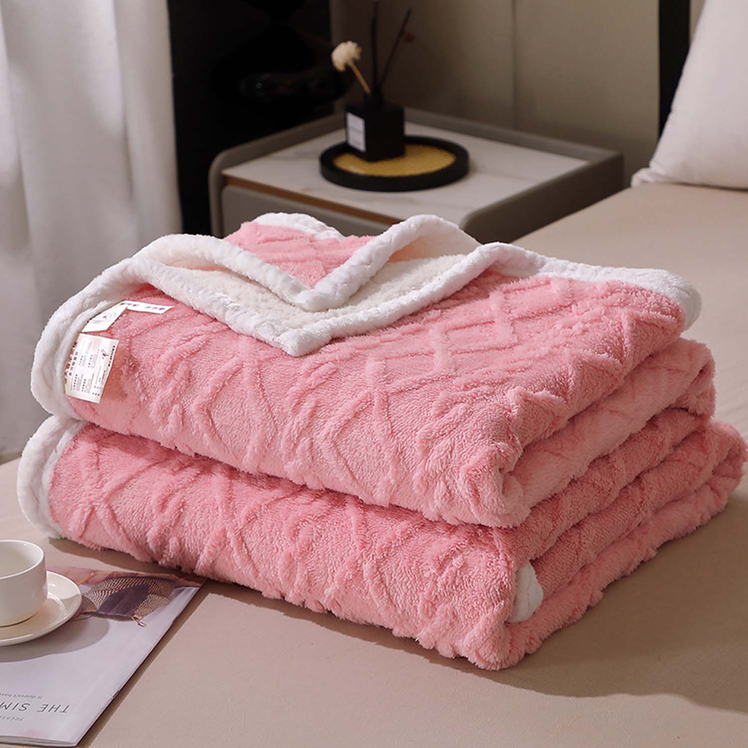 Thick Double-Layer Lamb Wool Jacquard Nap Office Blanket 8