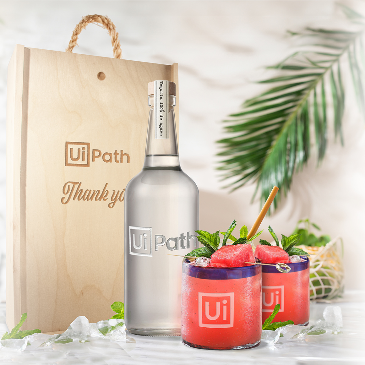 Laser-Engraved Double Wood Box w/Custom Etched Liquor Bottle + Glasses 3
