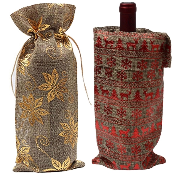 Christmas Drawstring Jute Wine Bag 5