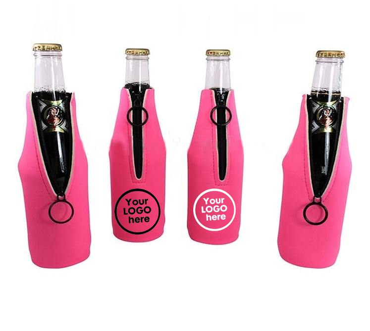 Breast Cancer Awareness Neoprene Zipper Bottle Coolers, custom koozie with logo imprint 3