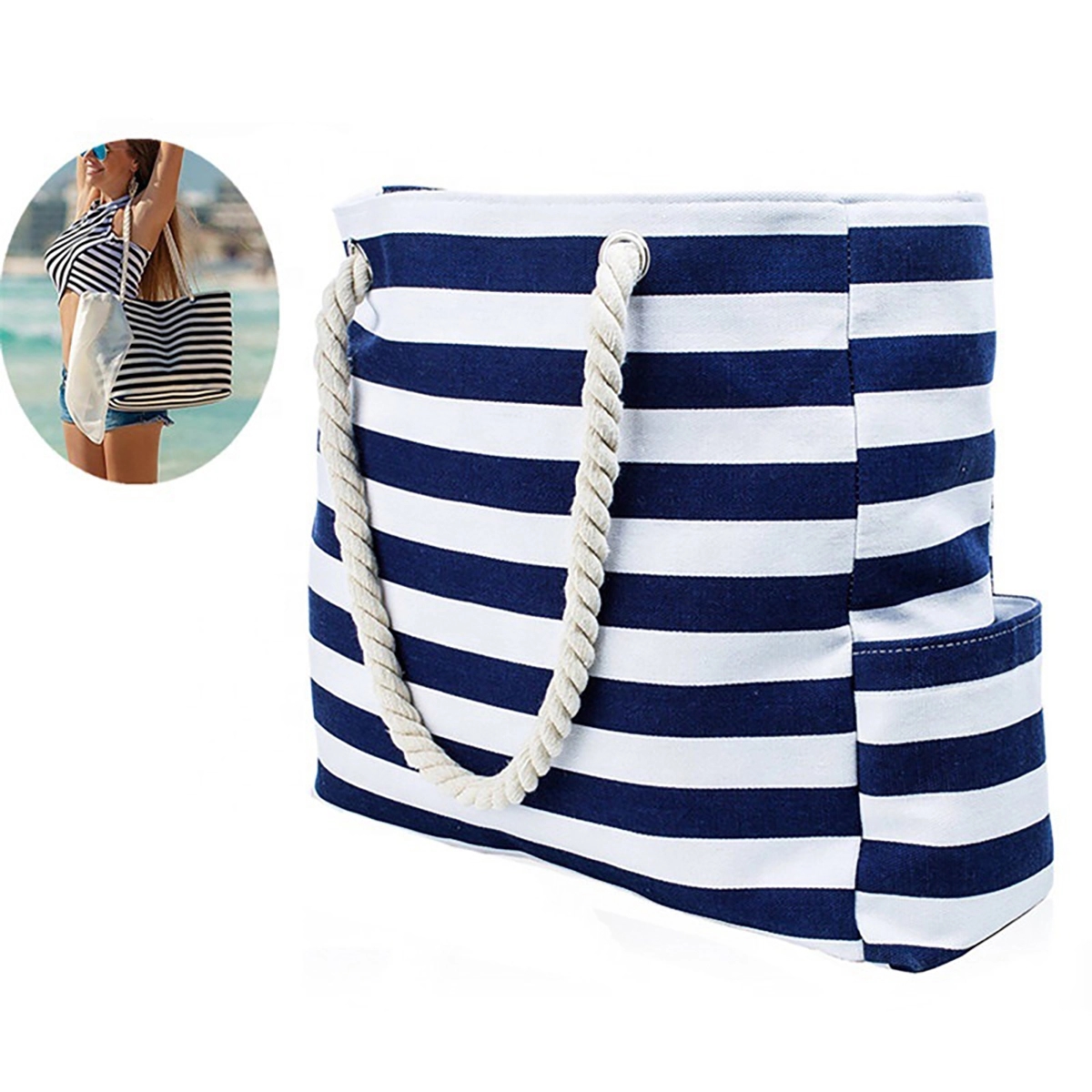 Maritime Stripes Beach Bag With Zipper 4