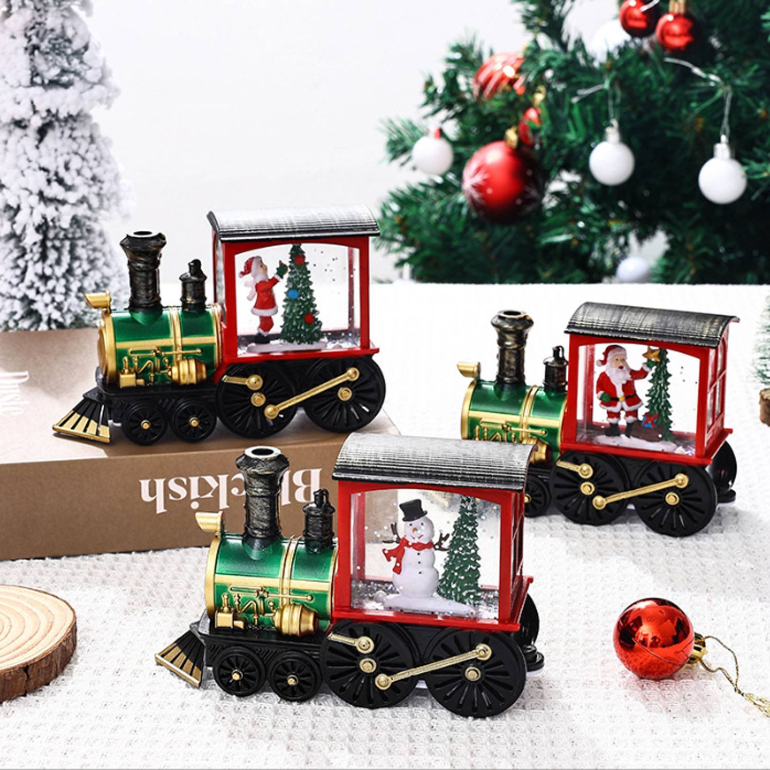 Christmas Trailer Santa Driving Bus Xmas Decoration LED Snow 3