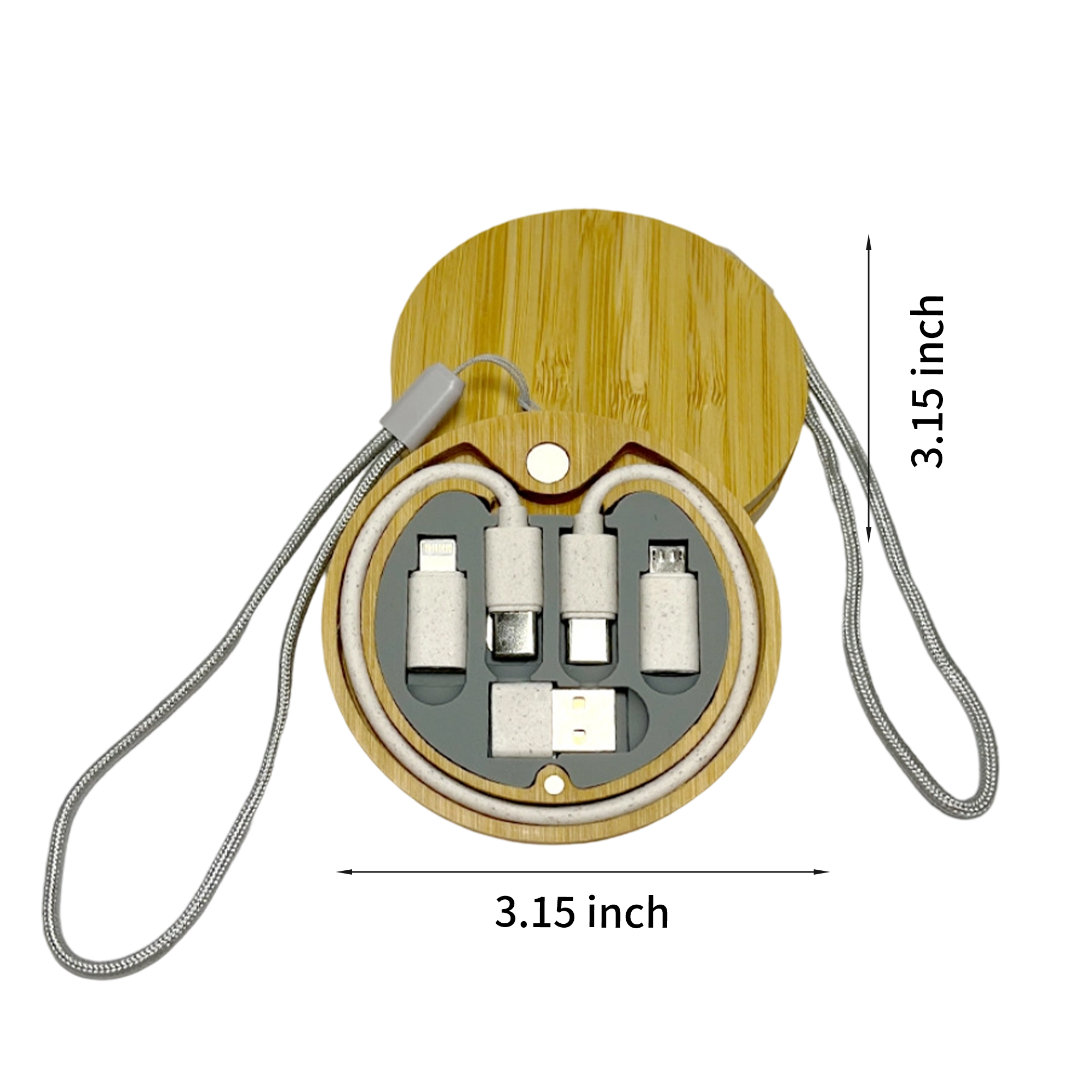 Multi Device Cable Kit With Bamboo Storage Box 3.15" By 3.15" 4